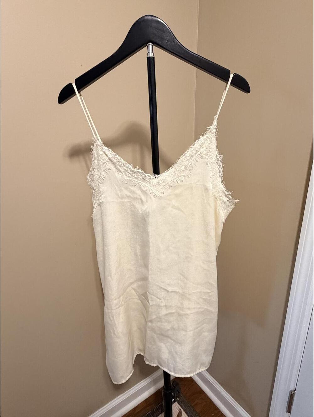 Love Lace Trim Cami Ivory Satin Tank Quiet Luxury Boho Size L
